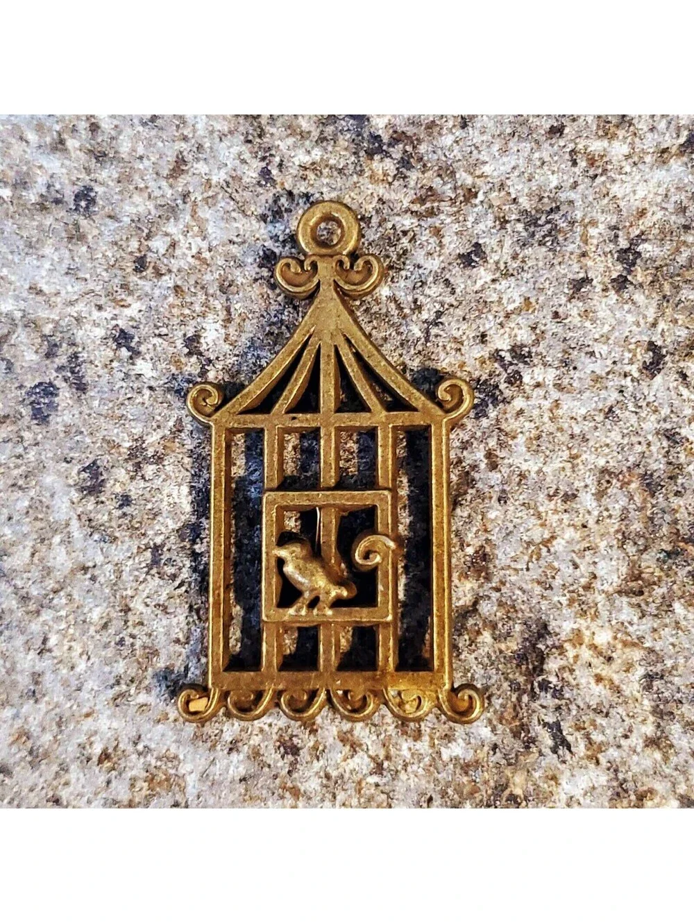Antique Brass Pewter Art Deco Nouveau Bird & Cage Pendants 29x18mm 10 pcs